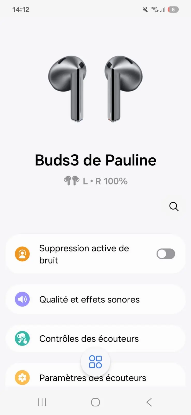 Interface Android Galaxy Buds 3