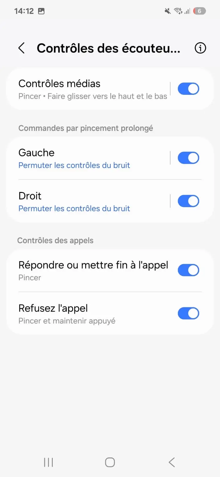 Interface réglages Samsung Galaxy Buds 3