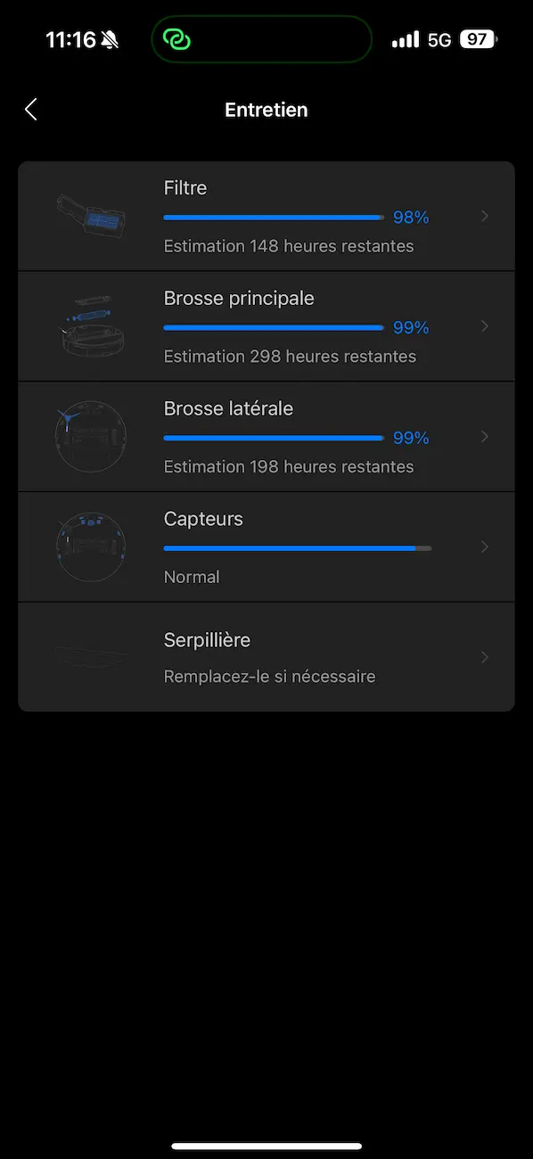 Application Roborock : consommables