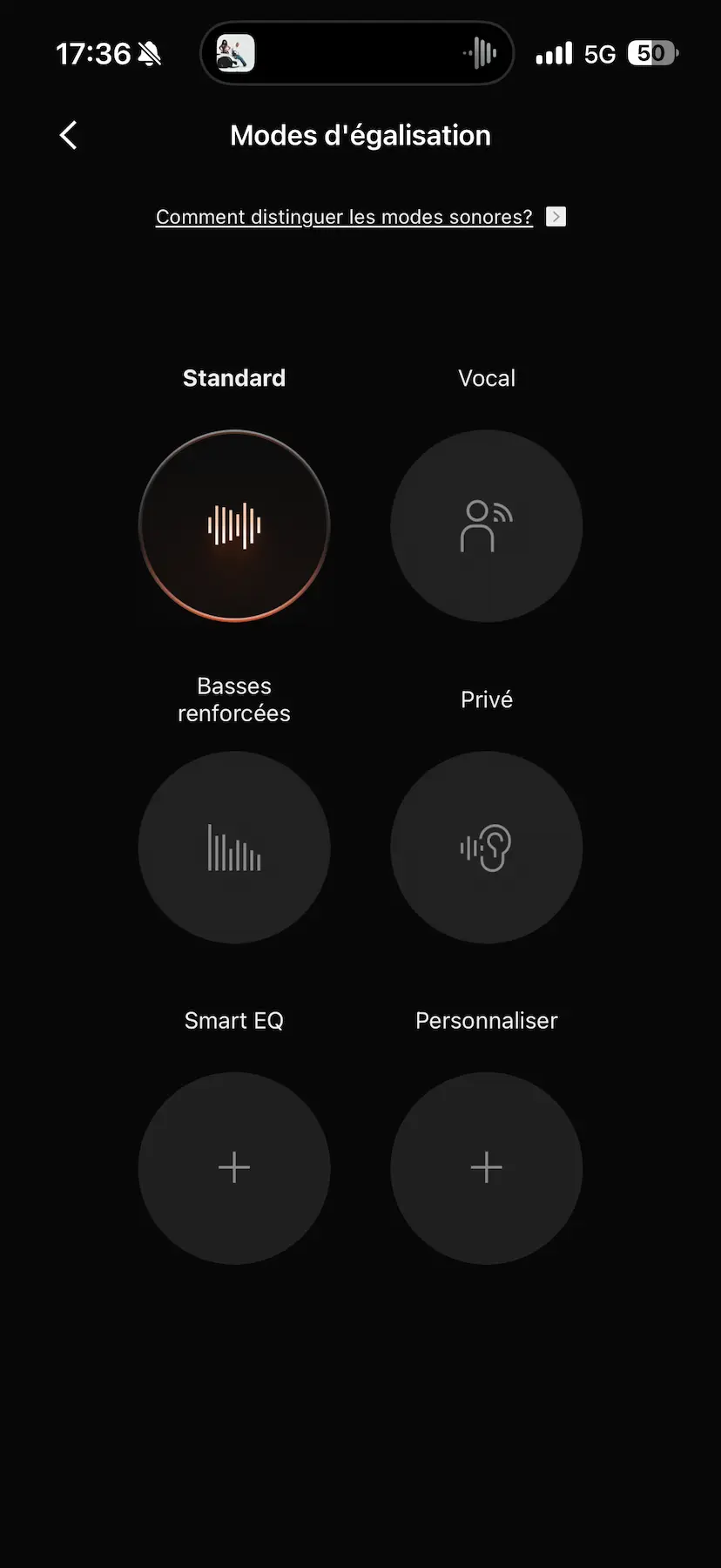 Modes d’égalisation disponibles pour les Shokz OpenDots 2