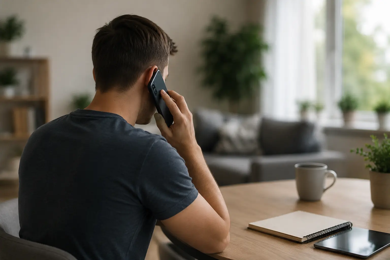 Personne de dos au téléphone illustrant une arnaque à la voix par IA
