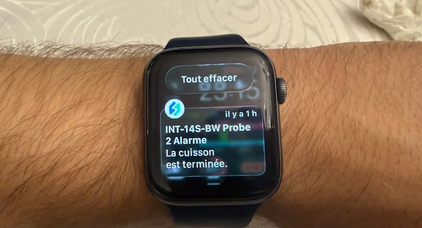 Notification de fin de cuisson INKBIRD reçue sur une Apple Watch