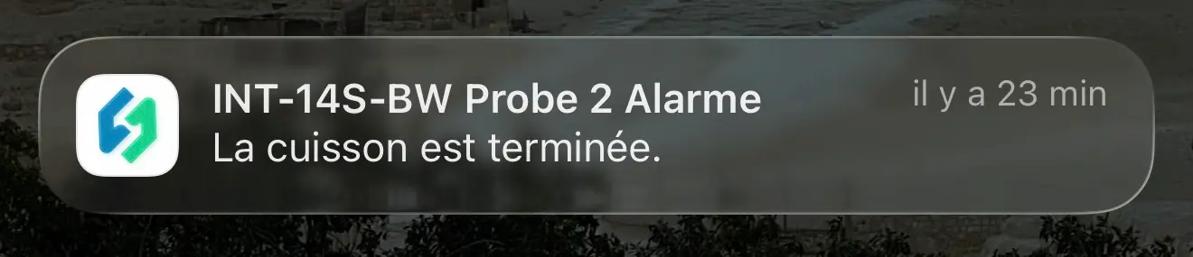 Notification de fin de cuisson INKBIRD reçue sur le smartphone