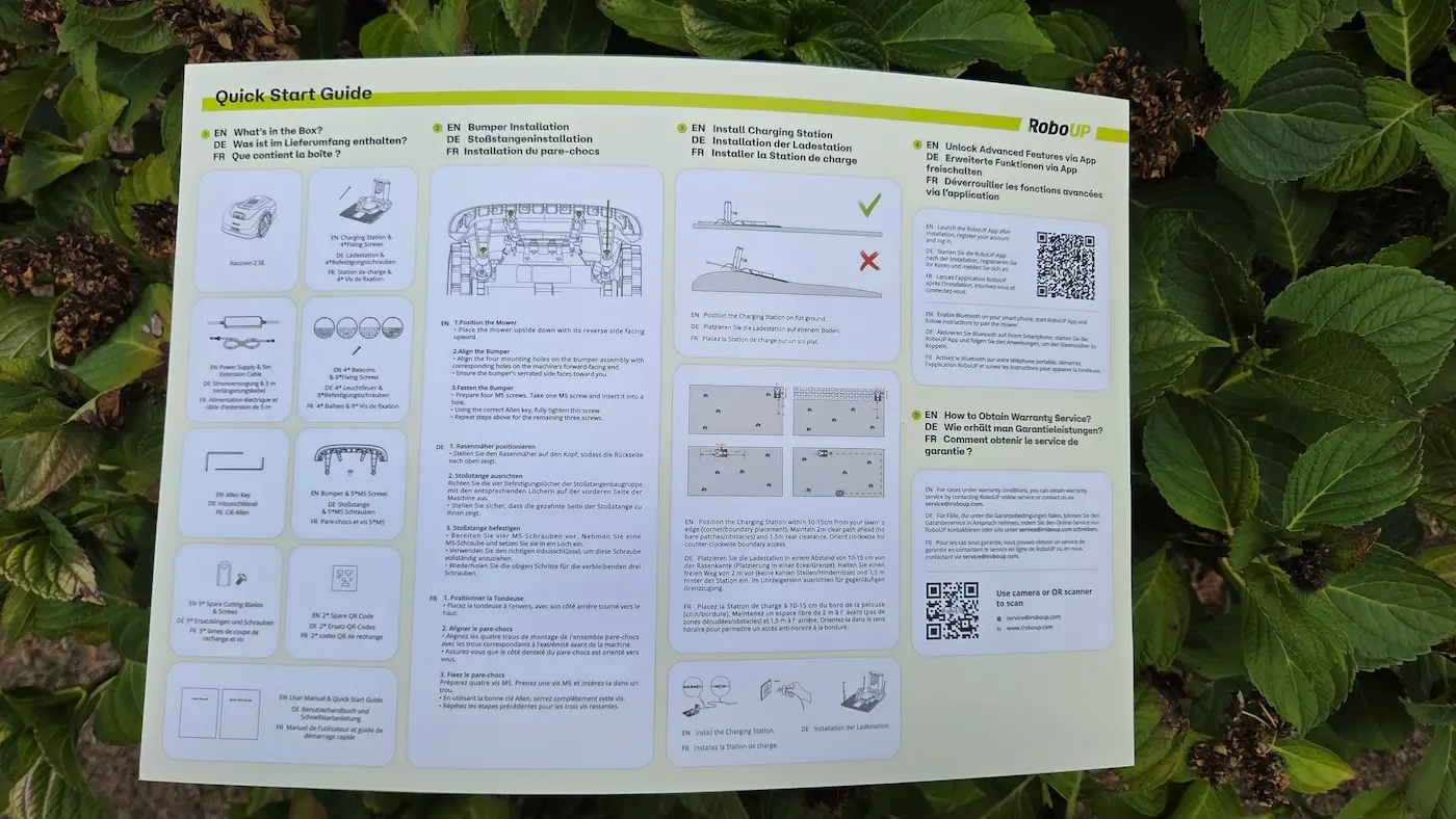 Instructions du guide de démarrage du RoboUP Raccoon 2 SE
