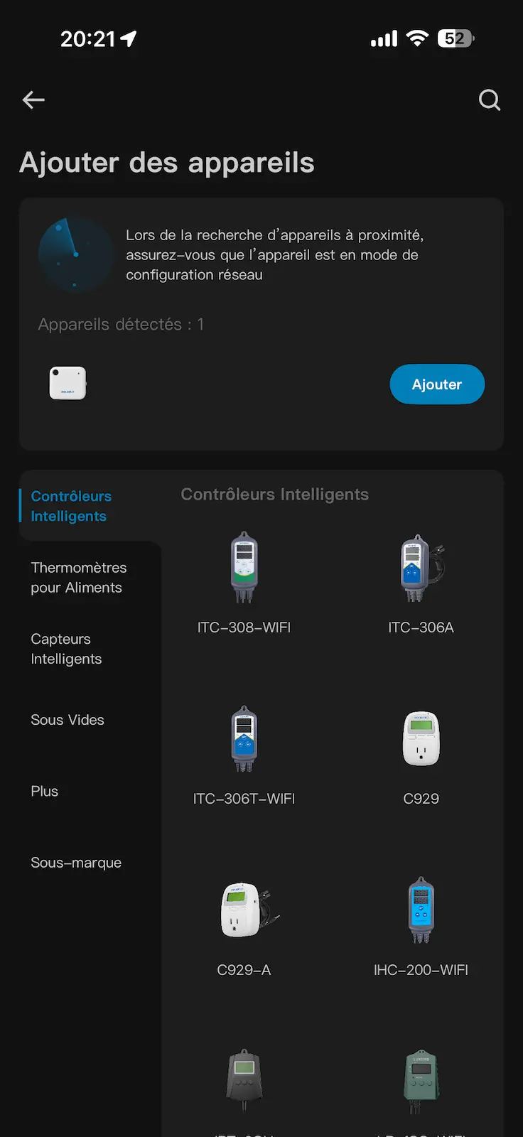 Détection automatique du thermomètre Inkbird IBS-TH3 dans l’application Inkbird