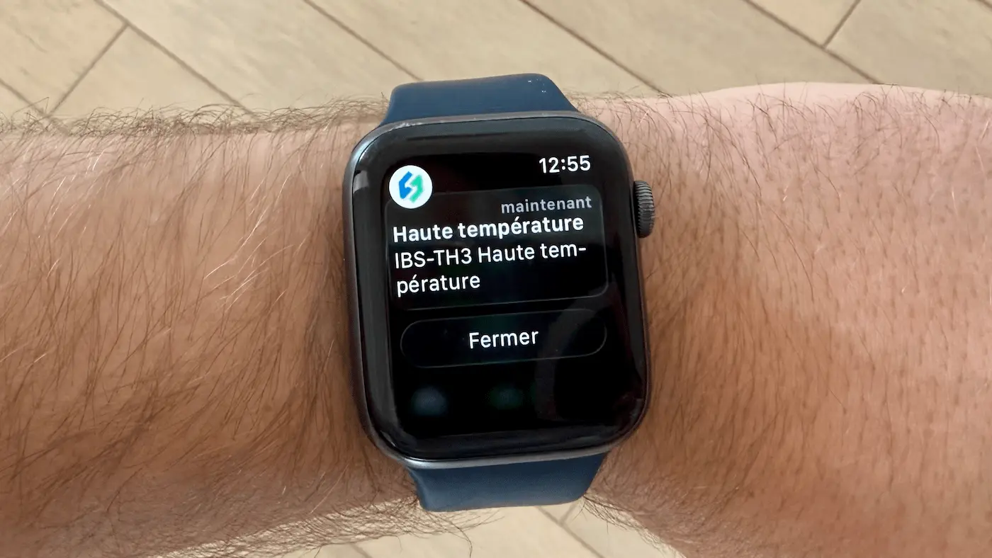 Alerte de haute température de l’Inkbird IBS-TH3 affichée sur une Apple Watch