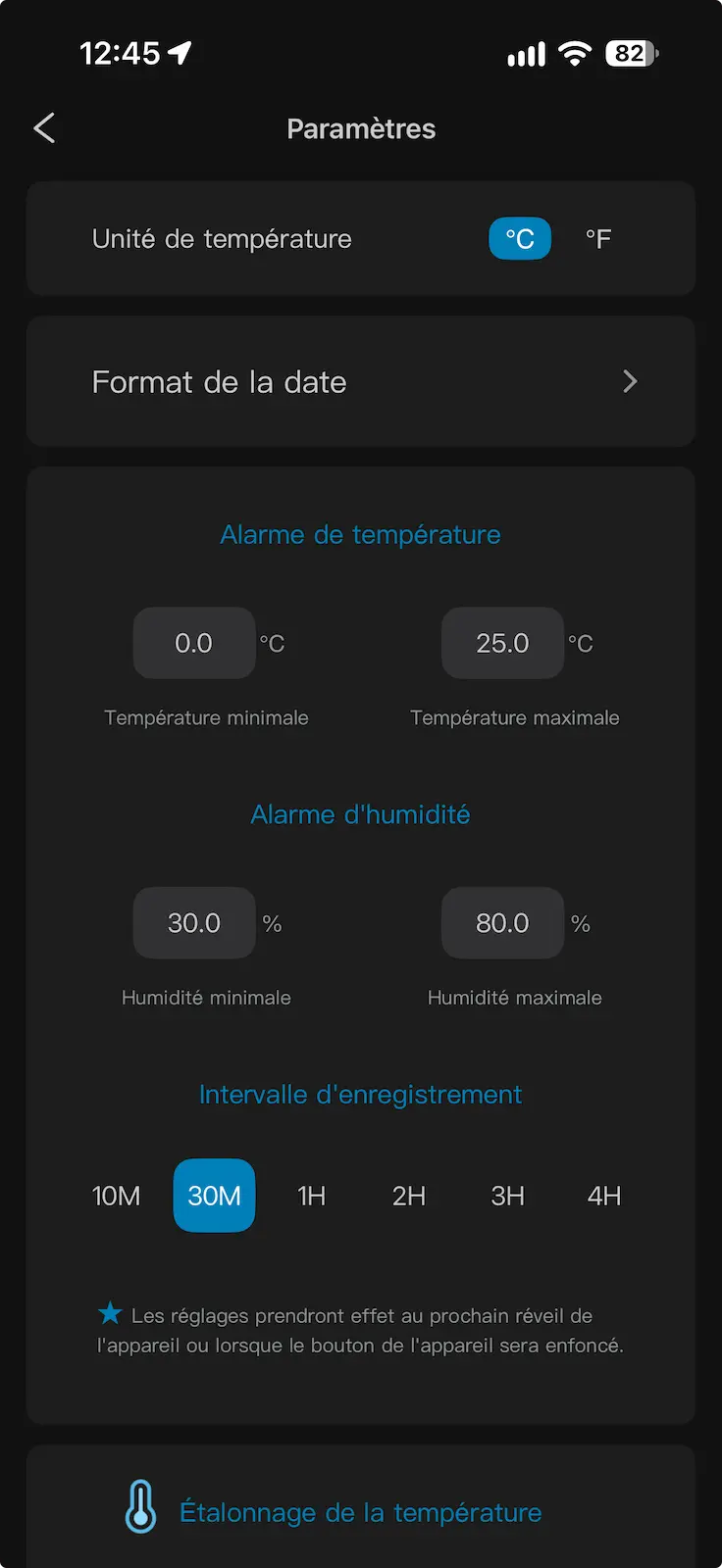 Réglages des alertes et de l’intervalle d’enregistrement de l’Inkbird IBS-TH3