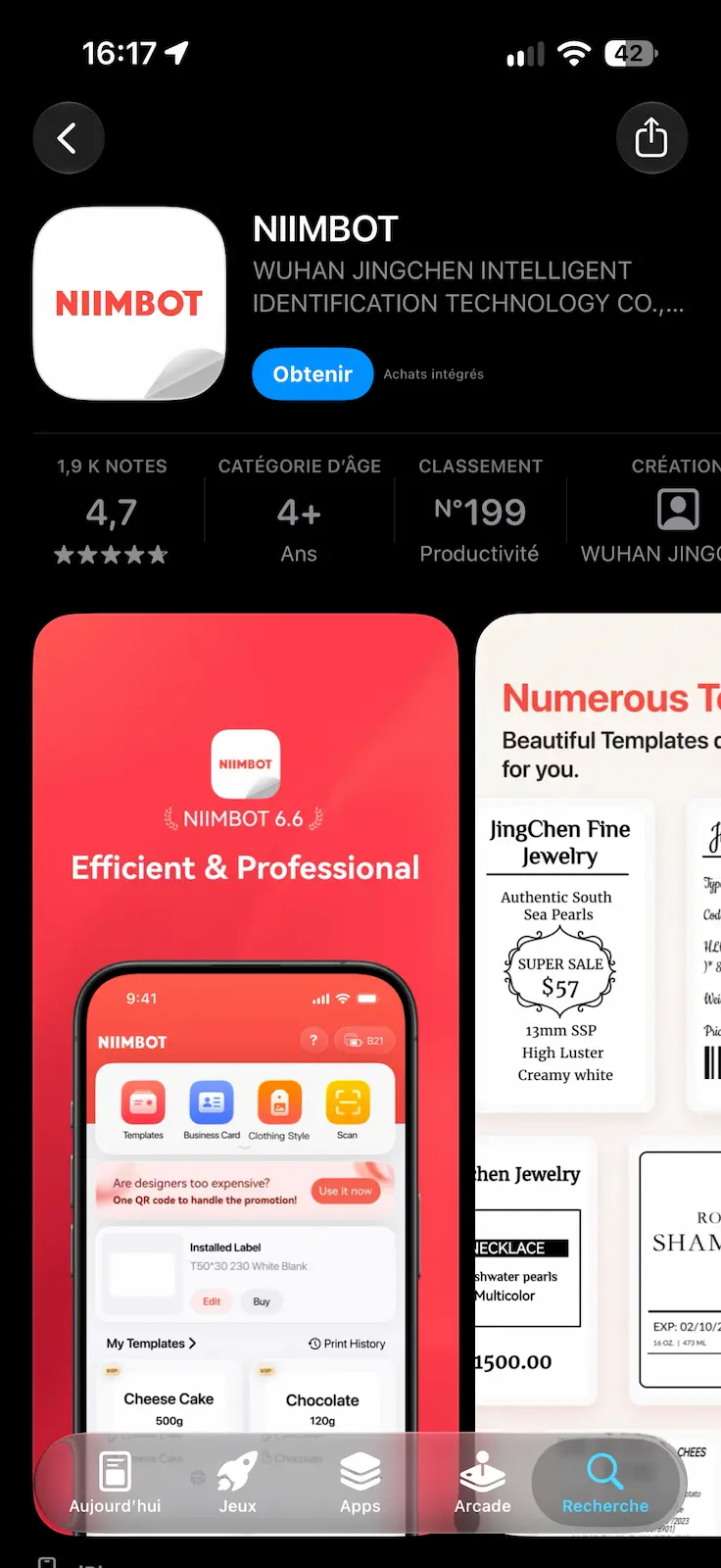 Application NIIMBOT sur l’App Store pour créer et imprimer des étiquettes